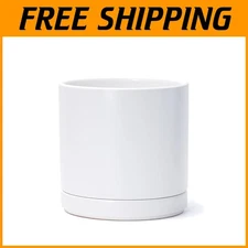 Indoor Cylinder Pot Set, 8.2" White Planter with Drainage