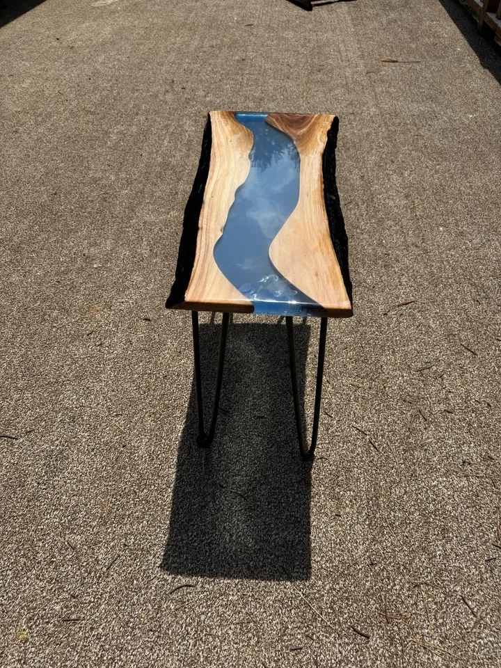 Clear Blue Epoxy Console Side Table – Handmade Wooden Furniture for Modern Home - Image 2 of 4