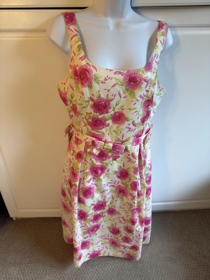 Hermoso Vestido Teri Jon Vintage Rosa y Blanco Con Cuentas Foto 3 de 4