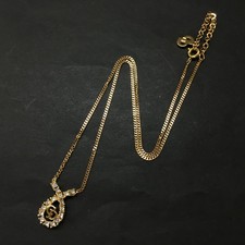 EGA Christian Dior CD Logo Rhinestone Gold Tone Pendant Necklace/3CC1777