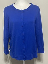 New Women Large Crown  Ivy Blue Cardigan Button Up Sweater Preppy Career Colleg