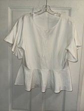 Banana Republic Women s White Short Sleeve Peplum Blouse Size S