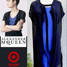 McQueen for Target Blue Knit Tank Dress w Black Cotton Mesh Topper LARGE NWOT