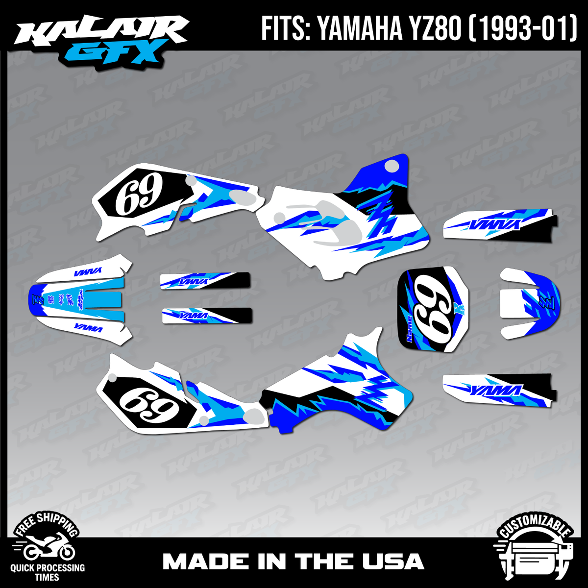 Graphics Kit for Yamaha YZ 80 (93-01) YZ80 Vintage - BLUE | eBay