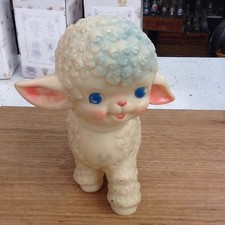 1955 Sun Rubber Co. Sheep/ Lamb Squeaker 6.4" tall x 5.5"x 3" Pink and Blue Cute