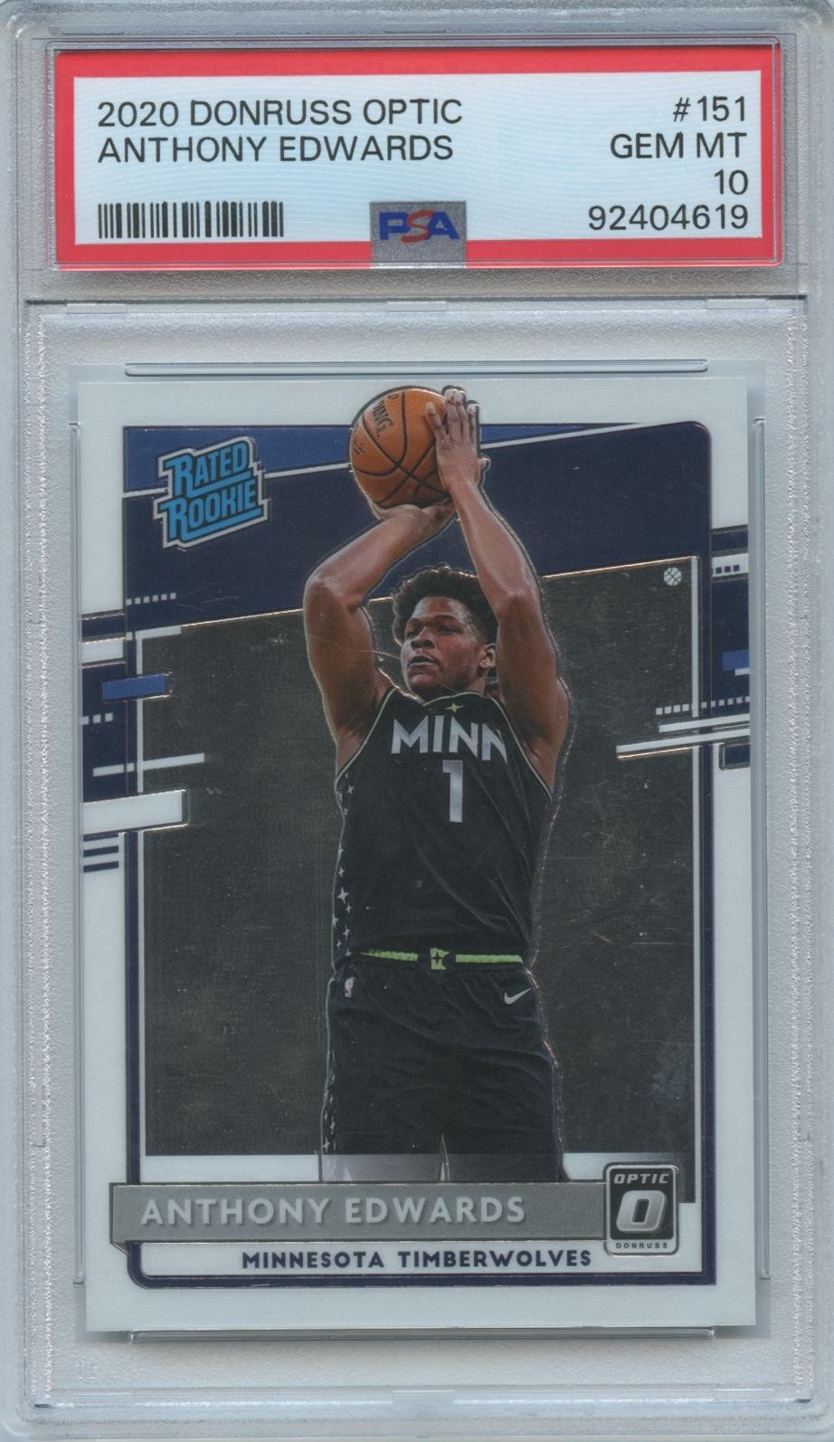 Anthony Edwards 2020-21 Optic Rated Rookie RC Minnesota Timberwolves #151 PSA 10