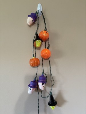 Avon Halloween Blow Mold Blinking String Light Set Witch Pumpkins Skulls Vintage