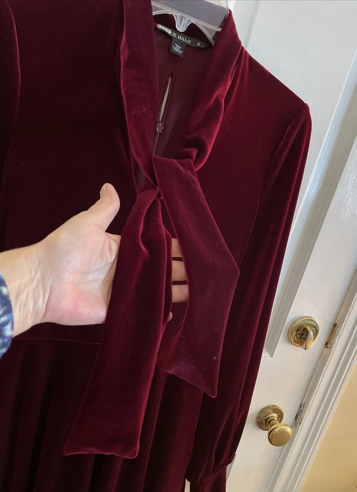 Vestido negro halo elástico terciopelo/terciopelo baya ciruela vino rojo talla 6 Foto 3 de 4