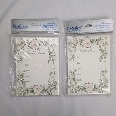 Vintage 90s Bridal Shower Invitations Pink Rose Floral 20 Count