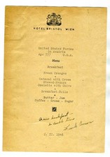 1946 Hotel Bristol Wien Diner Menu Vienna United States Armed Forces in Austria