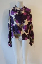 Womens Mark Kenly Domino Tan 100% Silk Tan,Purple Button Down Blouse 36 EUR/US M