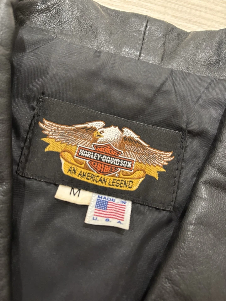 Chaleco de cuero Harley Davidson de colección para mujer talla mediana negro motociclista hecho en EE. UU. Foto 4 de 4