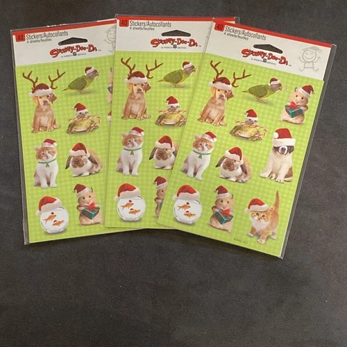 American Greetings Christmas Stickers Pets Animals w/ Hats Stickety-Doo-Da LOT