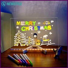 LED Note Board With Night Light Colorful 7 Pens DIY Acrylic Message Board