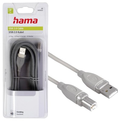 Hama 3m USB-Kabel Anschlusskabel USB 2.0 für PC Drucker Druckerkabel Scanner etc