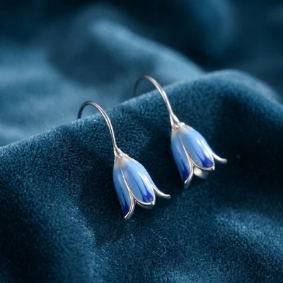 Boucles d'oreilles pendantes en argent sterling à crochets en forme de jacinthe - Photo 1/4