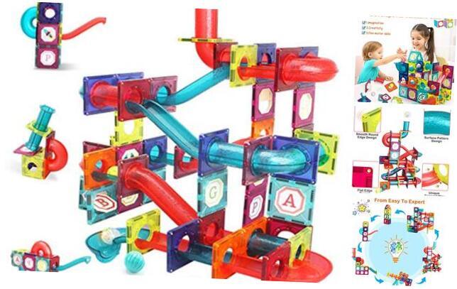 Magnetic Tiles,125 Piece Pipe Magnetic Blocks for Toddlers, 3D Clear Magnets