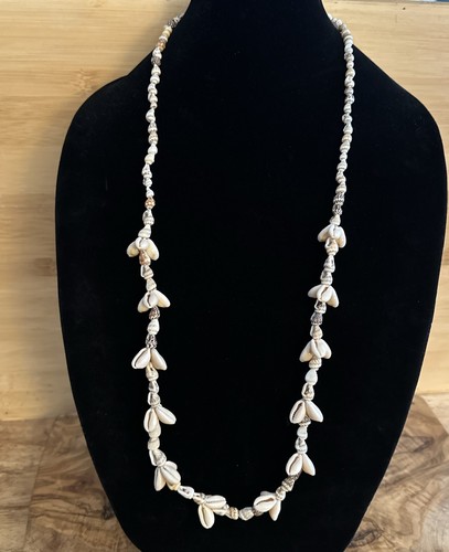 Cowrie Cluster & Brown Mini Conch Shell Necklace Continuous Strand 35 ...