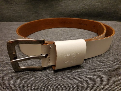Calvin Klein Jeans White Genuine Leather Buckled Belt MED