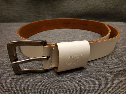 Calvin Klein Jeans White Genuine Leather Buckled Belt MED - Picture 1 of 4