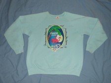 VTG 80  s Classic COKE sweatshirt LG 50/50 Aqua blue Cocacola bird image