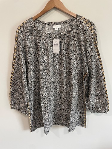 Neu J Jill Damen große Bluse Blumenmuster Strick 1/4 Arm Bauern Oberteil Knöpfe
