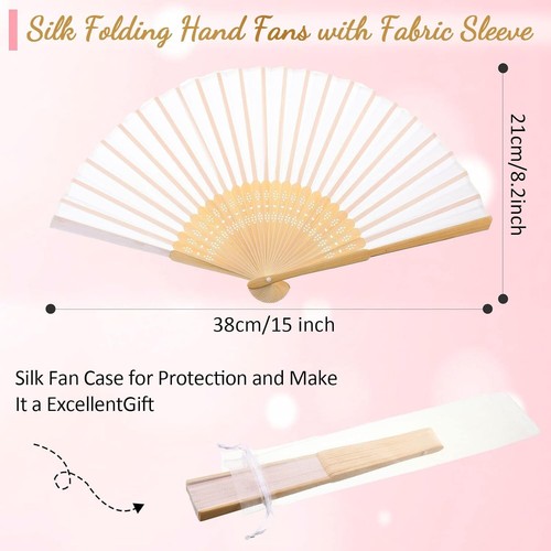 60 Elegant Silk Folding Hand Fans with Fabric Sleeves - Perfect Wedding Favors - Picture 6 of 9