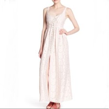 Free People Fresh As A Daisy Floral Lace Maxi Tank Dress 6 Light Pink Boho NEW