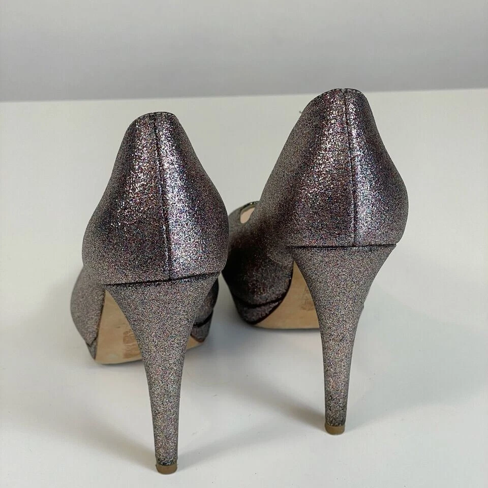 Vera Wang Selima Tacones de Bomba Talla 5.5 M Brillo Púrpura Plataforma Peep Toe Cóctel Foto 4 de 4