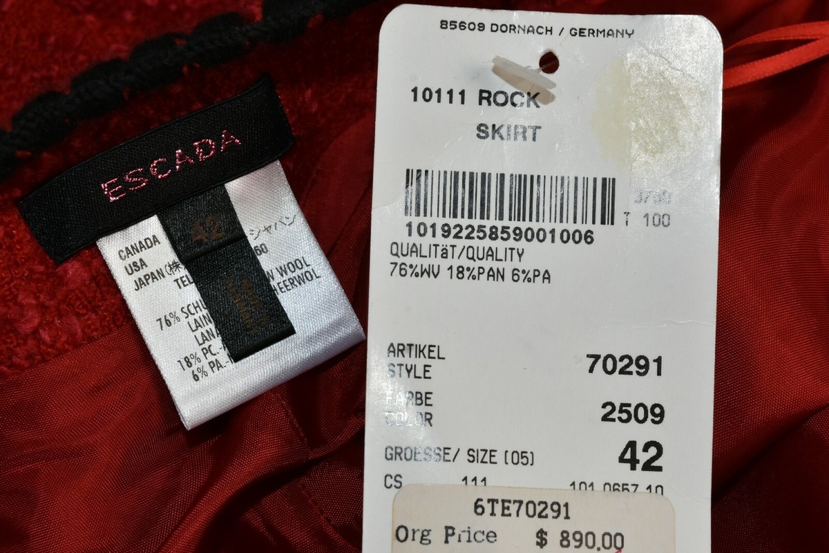 Jupe Rock Escada En Tweed Rouge Et Noir - Taille 36-38-42, Neuve Avec étiquettes