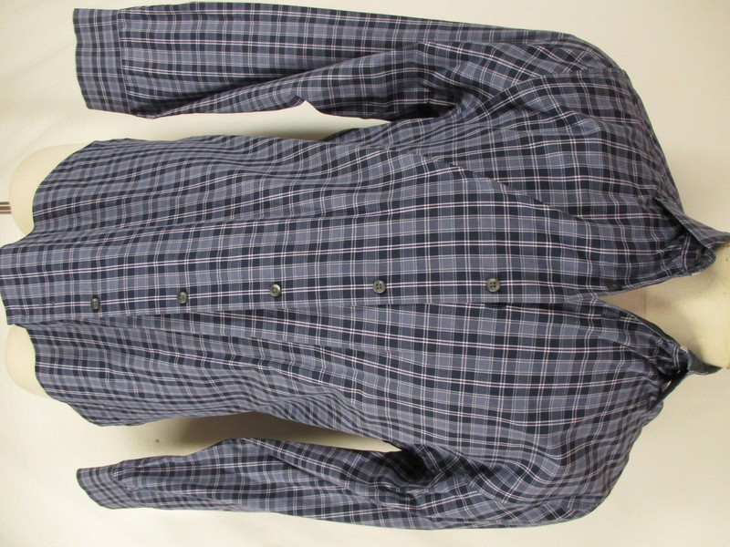 Hickey Freeman Mens Blue Plaid Long Sleeve Cotton Shirt M
