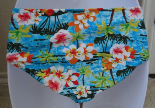 O'RAGEOUS floral w palms on blue w orange trim swim bikini top&bottom,8,10,16 - Picture 4 of 5