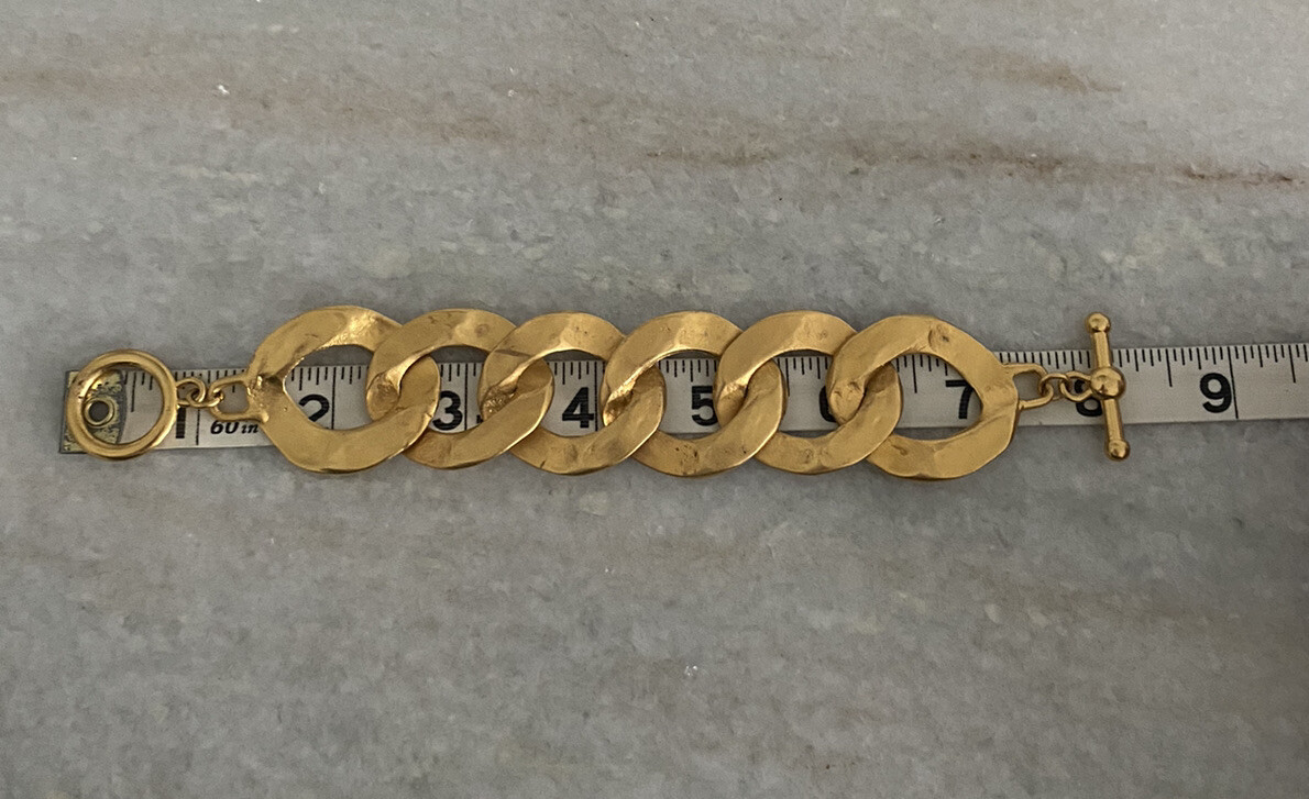 Vintage Kenneth Jay Lane Gold Hammered Curb Link … - image 6