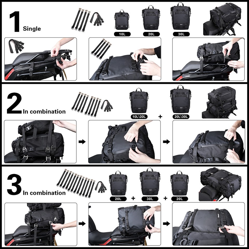 Universal 10/10/20L Waterproof Motorcycle Rear Tail Seat Bag Shoulder ...