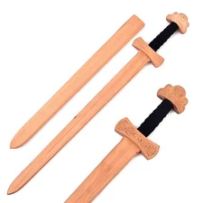 Handcrafted Celtic Wood Sword | Late Viking Style | Full Tang | Wood Scabbard