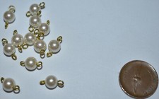 VINTAGE 12 GLASS FAUX PEARLS BEADS CONNECT JAPAN 6.3MM GOLDTONE