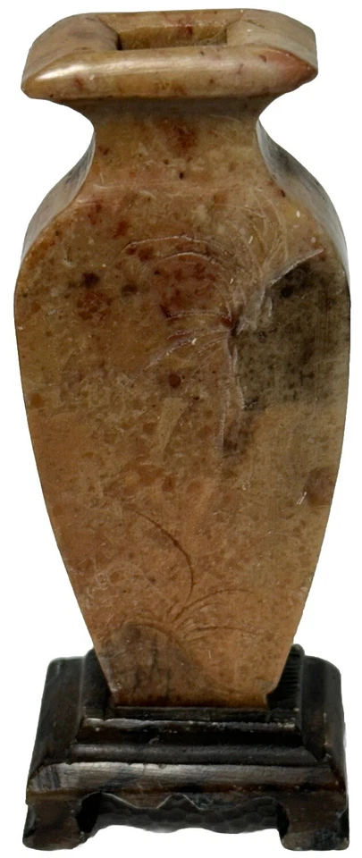 古董微型亚洲阿拉巴斯特石芽花瓶雕刻两面 — 第 2/4 张图片