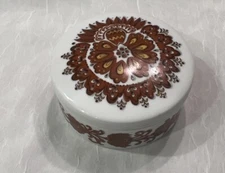 Mid Century Modern Orange & Yellow Covered Trinket Dish