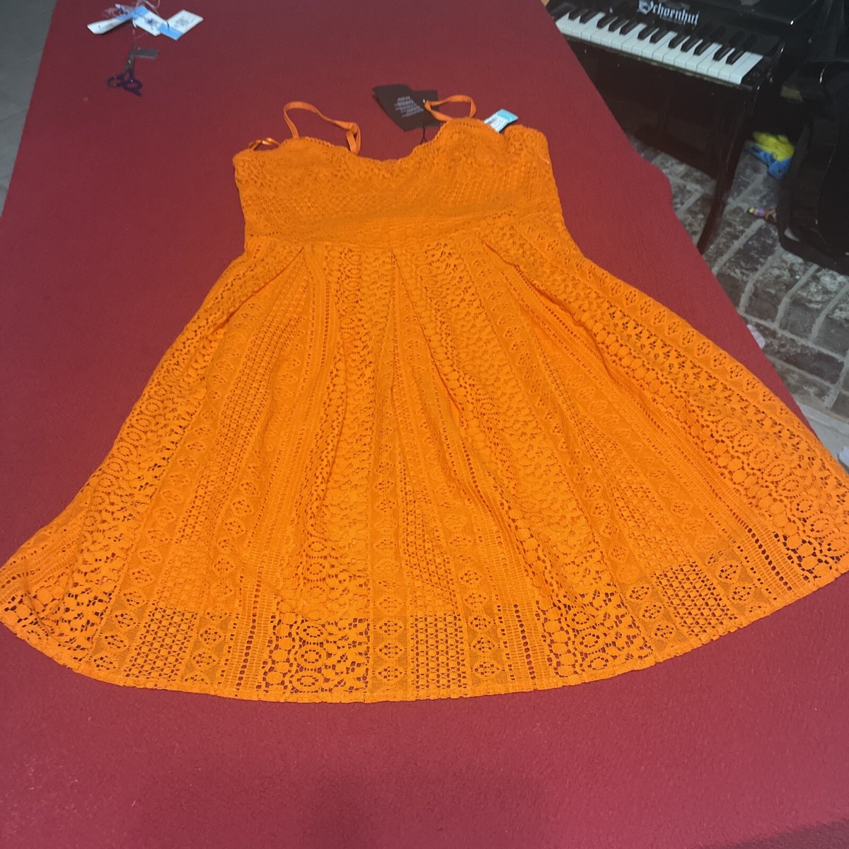 vero moda pleated dress Vero Moda Honey Lace Pleated Single Dress Sleeveless Color Orange Size Small