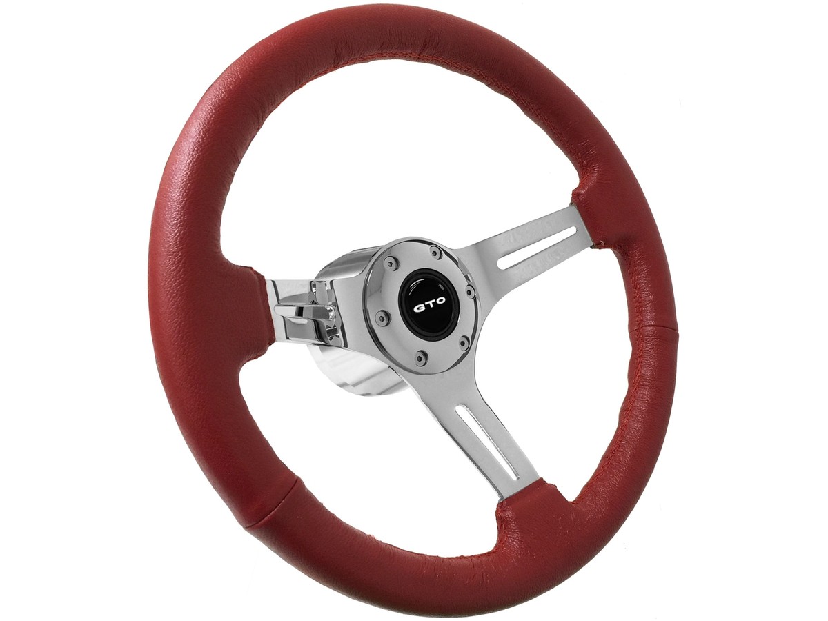 1969-73 Pontiac GTO 6-Bolt Red Leather Steering Wheel Kit, 6-Bolt