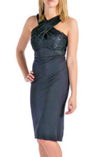 David Meister ~ Navy Lace Cross Neck Jersey Sheath Party Dress 6 NEW $488