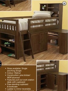 Single Cabin Bed In Walnut Stain Pullout Desk Storage New Design
