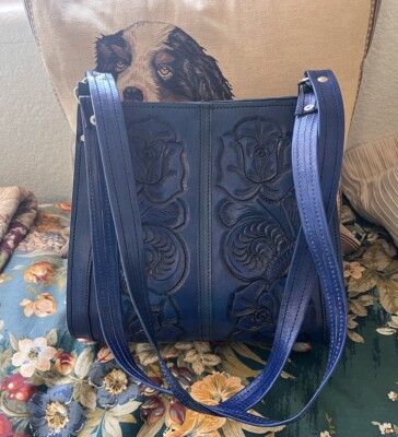 VINTAGE MADE IN MEXICO INDIGO BLUE FLORAL TOOLED