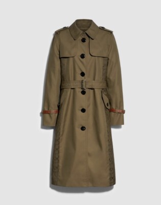 COACH Signature Panel Trench NWT $698 Size XS Laurel Green