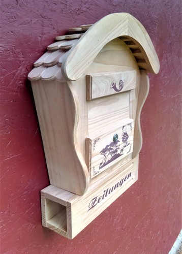 Darlux Runddach Holzbriefkasten Postkasten mit Zeitungsfach Natur - Picture 2 of 4
