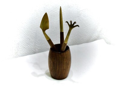 Bonsai Werkzeug besteck Messing Teak-Holz Harke Spaten Dorn Becher Danish  Design | eBay.de