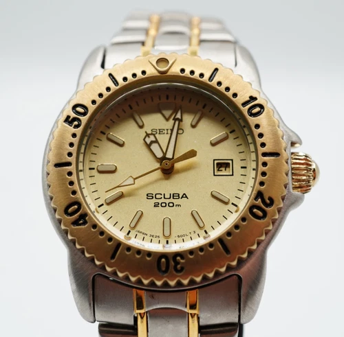 Vintage 1990, GOLD SEIKO SCUBA 200M LADIES DIVERS WATCH, 3E25-2010, JDM