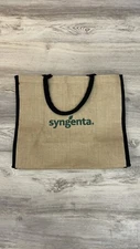 Syngenta Tan with Green Letters Logo Canvas Tote with Black Handles 13" x 16"