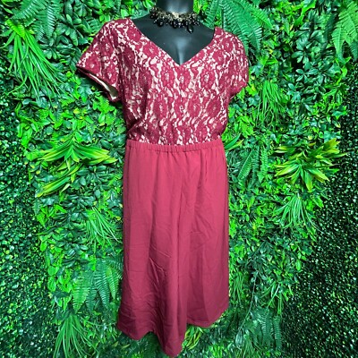 LANE BRYANT Jumpsuit Women 16 Wine Red Lace Wide Leg Capri Pants Short 1243