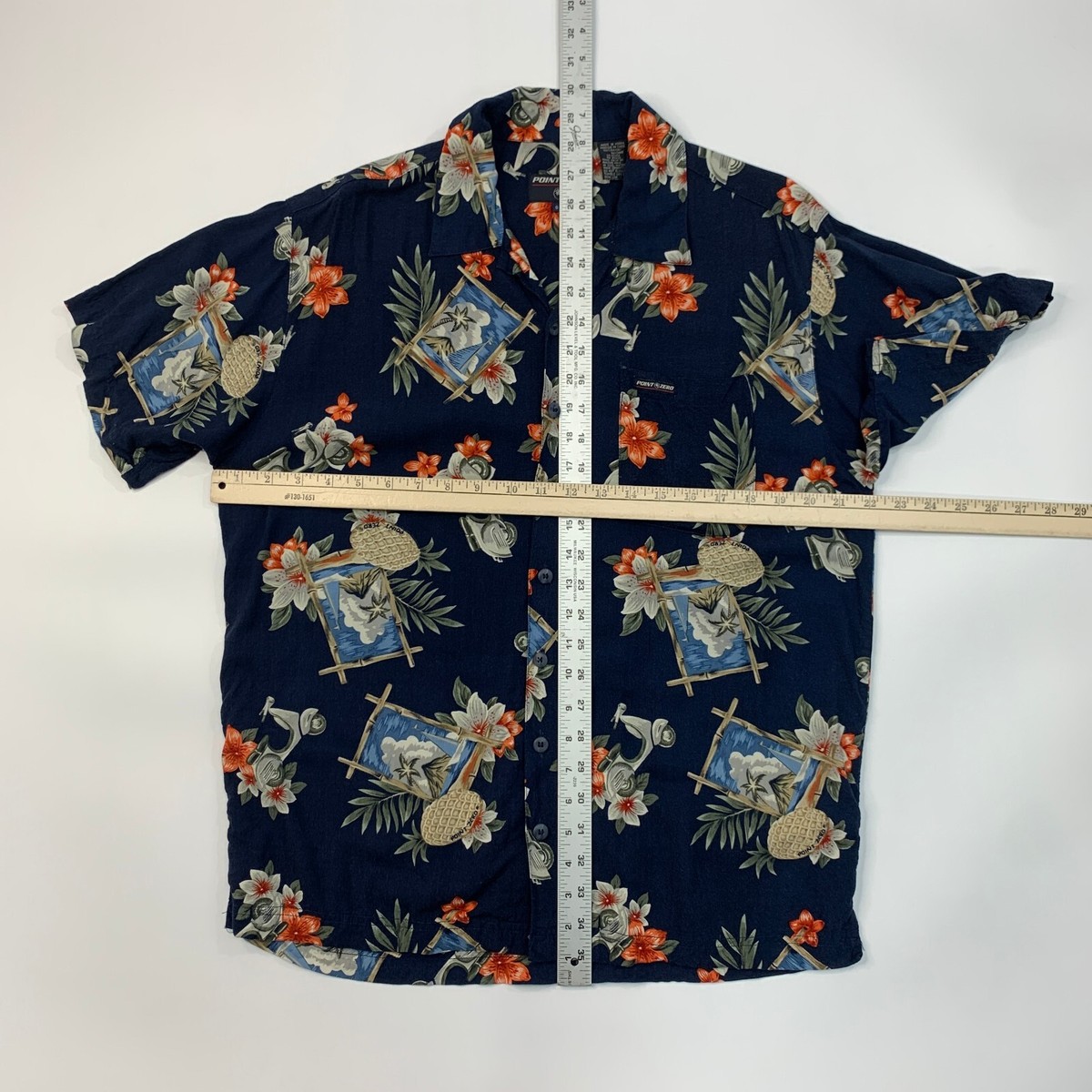 Vintage Point Zero Hawaiian Shirt Men S Small Navy Blue Tropical